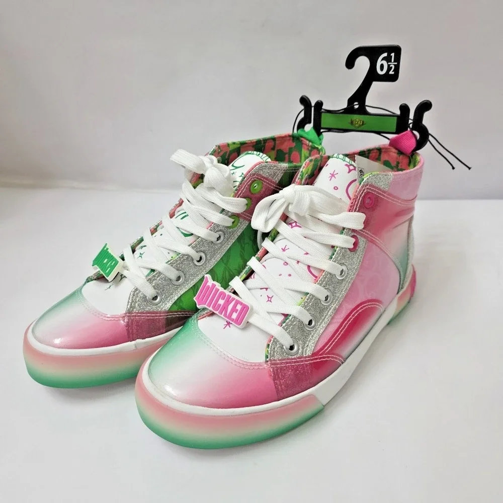 Wicked Movie High Top Sneakers Sz 6.5 Pink Green New Ground Up Elphaba Glynda - Picture 11 of 11